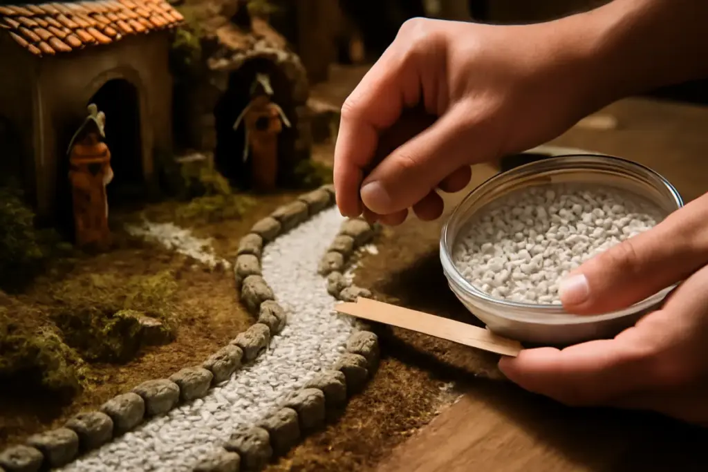 Come realizzare vialetti in ghiaia nel presepe? Il materiale che simula la pietra alla perfezione