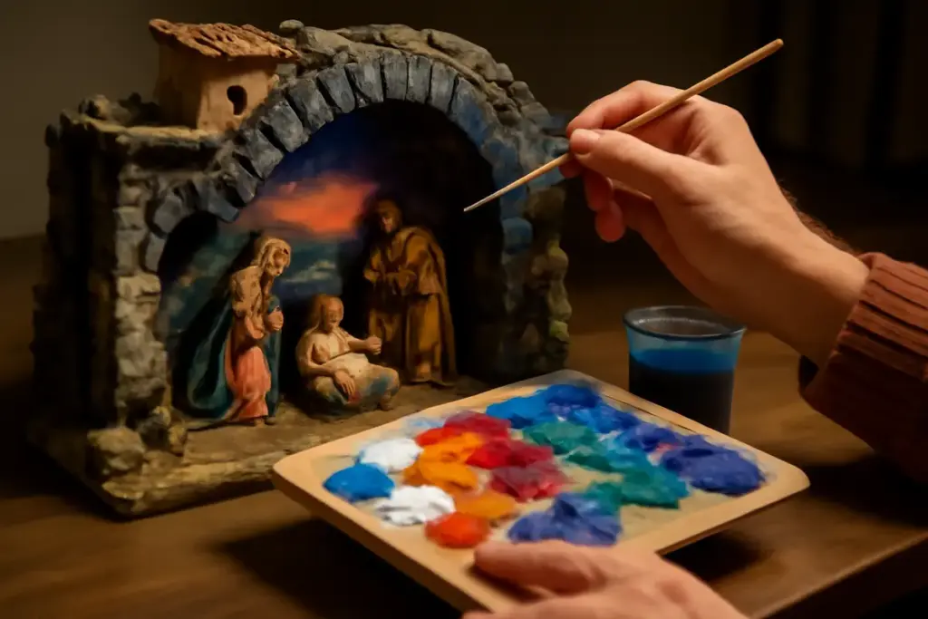 Come dare profondità alle scenografie del presepe? Il segreto delle ombre con colori acrilici